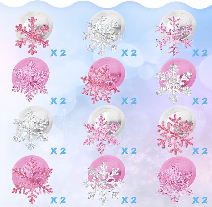 Sumind 30 Pcs Winter Party Wonderland Decorations Snowflake Hanging Swirls Ceiling Decor Winter Baby Shower Streamers Christmas Hanging Decor Holiday Birthday Wedding Party Supplies(Pink, Silver)