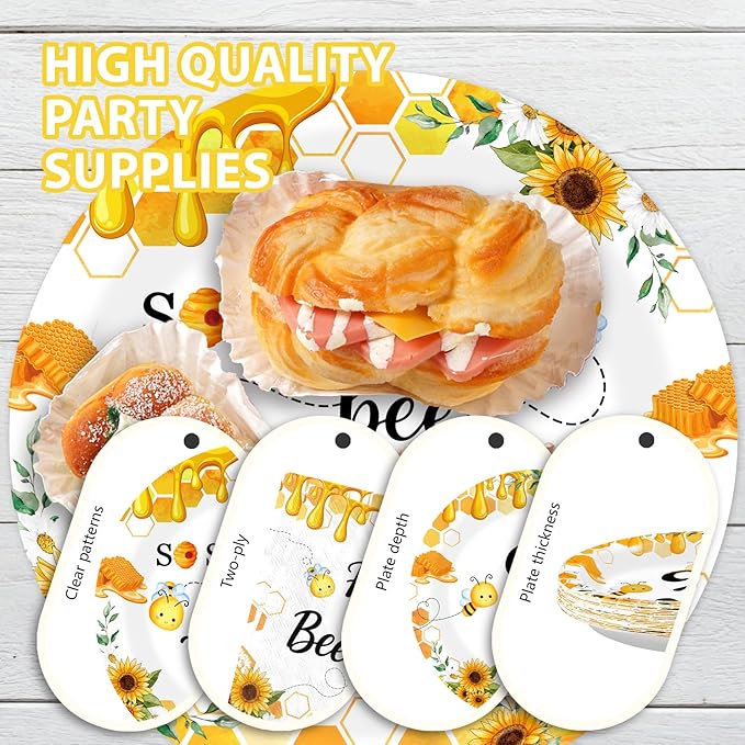 96 Pcs Bee 3rd Birthday Party Supplies Bumble Bee Theme So Sweet to Bee Three Party Plates and Napkins Disposable 3 Years Old Tableware Set for Kids Baby Shower Birthday Decorations, Serves 24