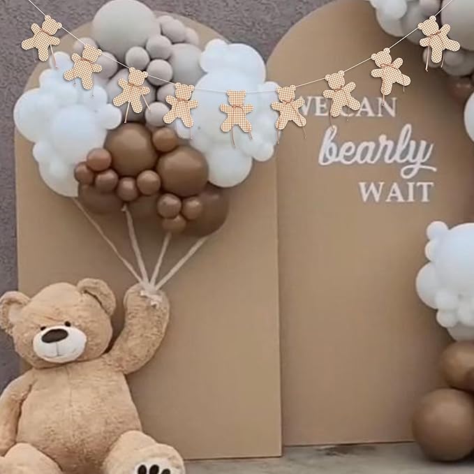 We Can Bearly Wait Banner - Teddy Bear Gender Reveal Neutral Party Garland For Baby Shower,Bear Theme Birthday Party Hanging Banner Photo Props