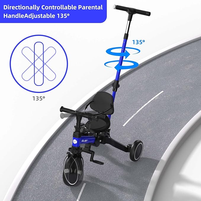 Glaf Tricycle for Toddlers 1-3 Toddler Bike with Push Handle 2-4 Years Baby Bike Toys for 2 Years Boys and Girls Balance Bike with Adjustable Seat Height and Backrest Birthday Gift (Blue)