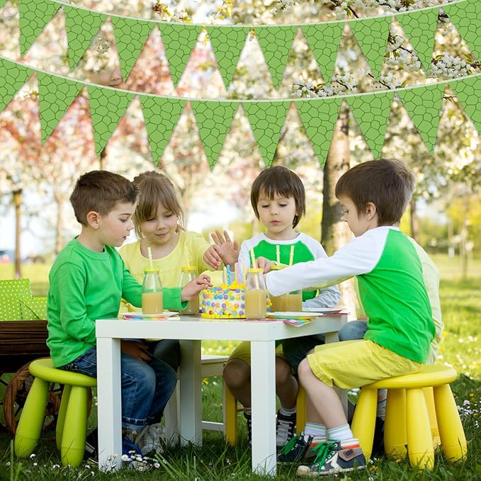 Tiamon 5 Pcs Green Turtle Birthday Banner Decoration Sea Turtle Themed Pennant Bunting 49.2 Ft Green Teenage Mutant Turtles Triangle Flag for Kids Birthday Teenager Cartoon Party Decoration