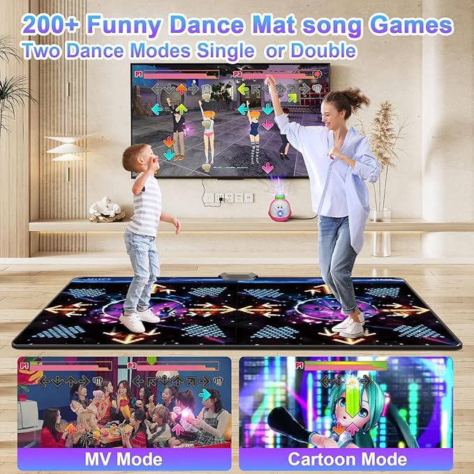 TV Dance Mat for Kids, Musical Dance Step Pad with 100+ Games, 200+Songs, HD Camera,2 Controllers, Plug and Play Games for Girls& Boys Over 3 Years