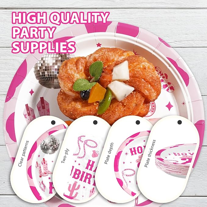 96Pcs My 21st Rodeo Birthday Decorations Western Cowgirl Howdy 21st Birthday Plates and Napkins Disco Cowgirl Decoration Favors for Girls 21 Years Old Bday Western Theme Party Supplies Serves 24