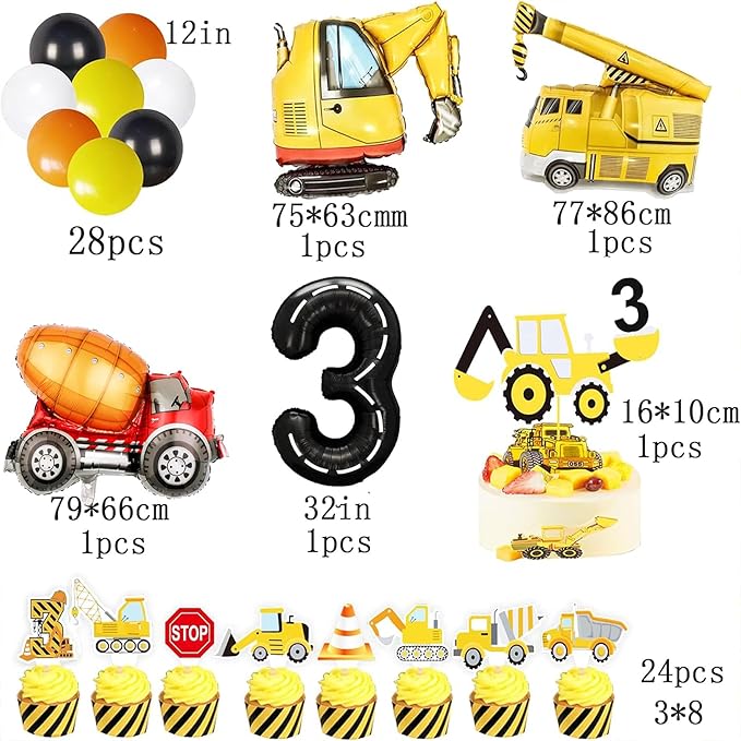 90 Pcs Dump Truck Party Decorations for Boys Baby .Construction 3rd Birthday Party Supplies，Construction 3rd for Boys, Construction Birthday Party Supplies for 3 Year Old Boy