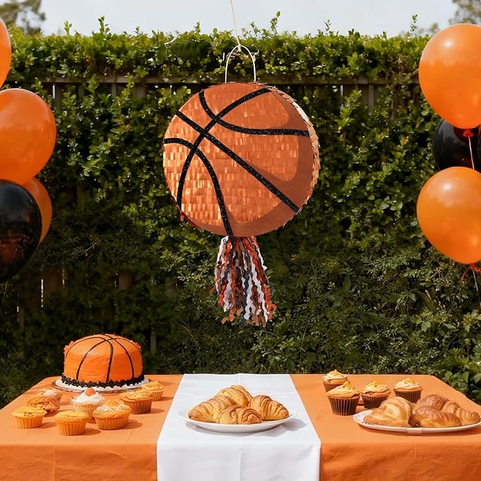 WERNNSAI Basketball Piñata - Basketball Piñata for Boys Kids Sports Birthday Party Decorations Sport Ball Birthday Games for Carnival Events Party Supplies with Blindfold and Bat