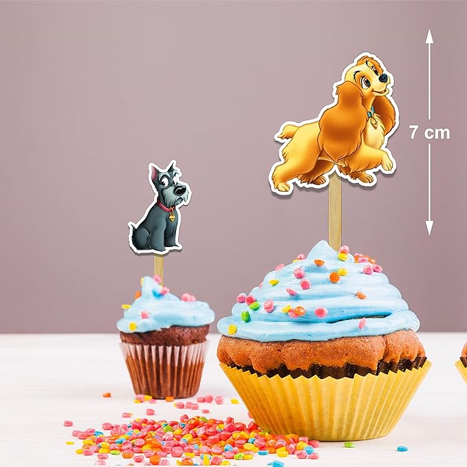 Lady and the Trmp Cupcake Topper – Romantic Dog Theme Cupcake Topper for Birthday Celebrations and Special Occasions, Elegant Puppy Style Decorative Cake Topper for Dessert Tables and Party Displays