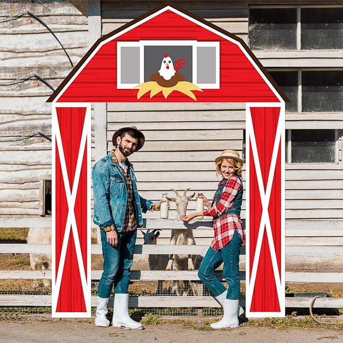 CHUNNIN Farm Animal Party Porch Banner - Farm Themed Party Door Decoration - Barn Door Banner Hanging Supplies - Barnyard Awning Backdrop for Animal Birthday Photo Booth Props
