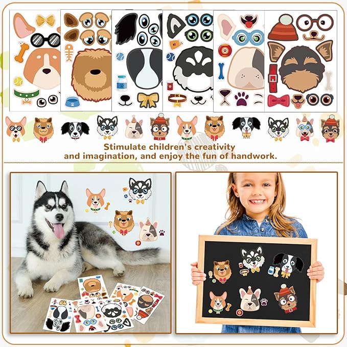 122Pcs Dog Party Favors Gift Set for Kids Dogs Birthday Party Supplies Include 12 Dogs DIY Face Stickers 12 Dogs Bags 12 Keychains 12 Bracelets 50 Stickers for Puppy Parties Favors