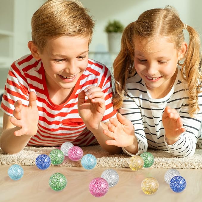 Ayfjovs 24PCS Bouncy Balls, Glitter Bouncy Balls for Kids Party Favors, 32mm 6 Colors Rubber Bounce Ball Bulk for Party Favors, Goodie Bag Fillers, Easter Bag Filling, Easter Basket Stuffers