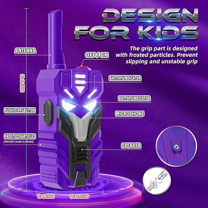 Purple Doomlord Walkie Talkies for Kids 2 Pack Transform Robot - 2500 FT Range, Cool Eyes Lighting, Birthday Gifts for 3-12 Year Olds, Outdoor Camping Toys for Toddlers & Boys Girls