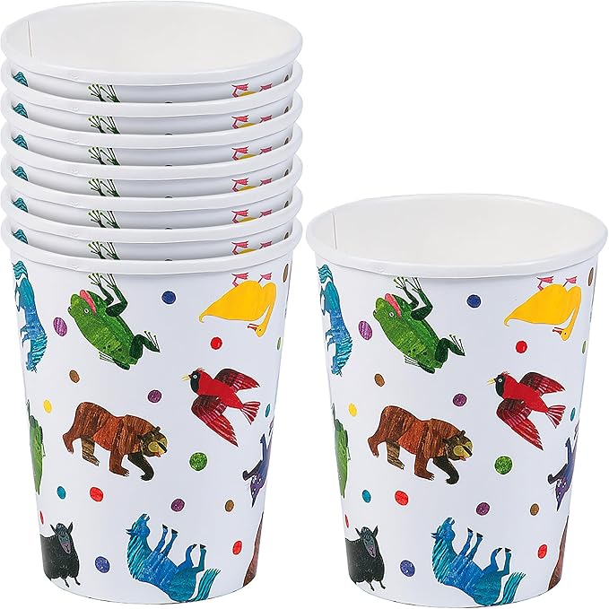 Fun Express Eric Carle Brown Bear, Brown Bear, What Do You See? Paper Cups - Party Supplies - Print Tableware - Print Cups - Birthday - 8 Pieces