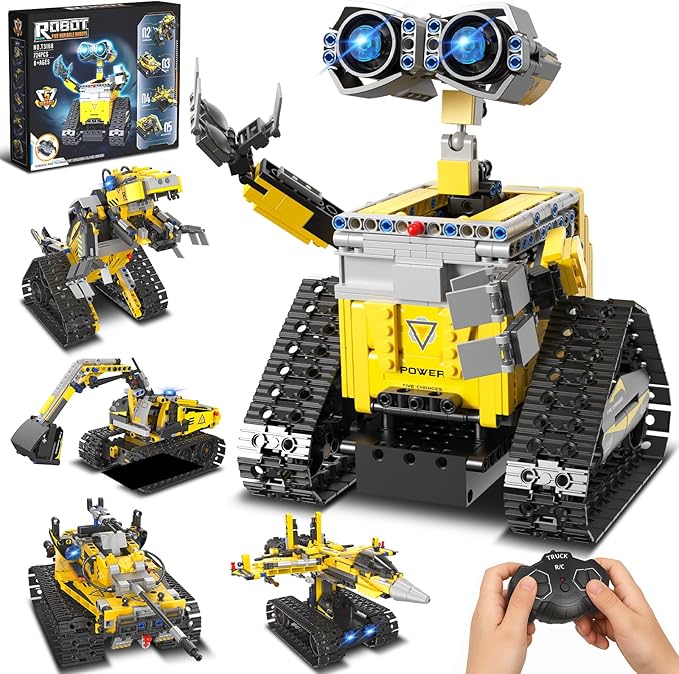 5-in-1 Remote Control Robot Building Kit, 724 Pcs Buildable Model Engineering Toys, No Coding Needed, Creative Ideal Gift for Boys Girls Kids Ages 8 9 10 11 12 13 Year Old