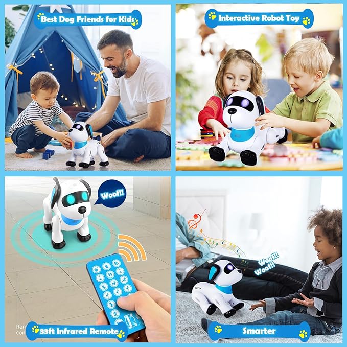 yiman Remote Control Robot Dog Toy – Programmable Smart Robot Dog for Kids 3+, Interactive Dancing & Sound, RC Stunt Toys with LED Eyes, Electronic Pet Toy for Boys & Girls Gifts (Blue)