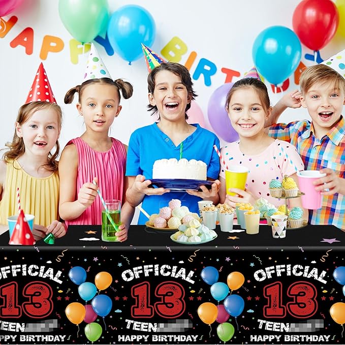13th Birthday Decorations for Boys Red Black 13th Happy Birthday Tablecloth for Official 13 Teenager 13 Year Old Boy Birthday Decor