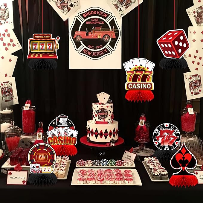 10 Pieces Casino Theme Party Decorations, Casino Night Decorations Poker Party Decorations for Table Casino Birthday Decorations Casino Table Honeycomb Centerpieces