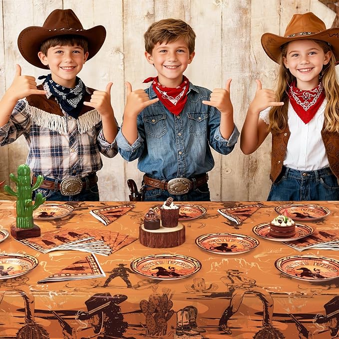 WERNNSAI Western Party Decorations - 33 PCS Western Tablecloth Plates and Napkins Cowboy Birthday Party Supplies for Boys Kids Men Rodeo Tableware Set Serves 16 Guests