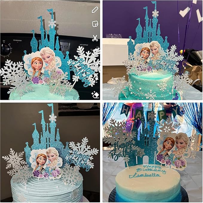 6 Pcs Cute Anime Birthday Cake Toppers, Snow Theme Princess Cake Decorations for Ice Party Supplies