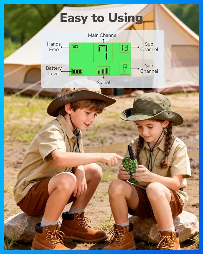Rechargeable Walkie Talkies for Kids,Easter Gifts 2 Pack Walkie Talkie for 3-12 Year Old Boys Girls to Outside,Hiking,Camping Games Toy for 4 5 6 7 8 9 10 Years,2000 mAH Battery,3 Miles Range