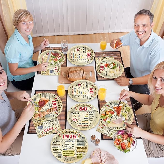 96Pcs Funny 50 Year Old Birthday Party Plates and Napkins Back in 1975 Themed Party Decorations Vintage 50th Party Disposable Tableware Set for 24 Guests Cheers to 50 Years Birthday Favors Supplies