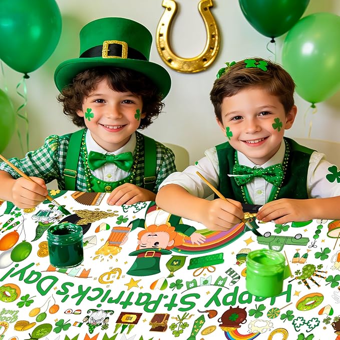 Tbsone St. Patrick’s Day Coloring Tablecloth, 72×30 Inch Paper Table Cover, DIY Poster Craft Activity for Party Decorations