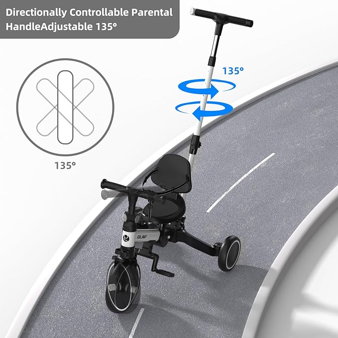 Glaf Tricycle for Toddlers 1-3 Toddler Bike with Push Handle 2-4 Years Baby Bike Toys for 2 Years Boys and Girls Balance Bike with Adjustable Seat Height and Backrest Birthday Gift (White)