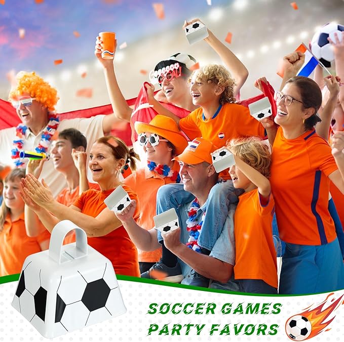 Landhoow 20 Pcs Soccer Cow Bells Noise Maker Metal Cowbell with Handle Novelty Hand Percussion Cowbells for Sporting Events Soccer Games Party Favors Soccer Supplies, 2.95 x 2.36 x 2.95 Inch