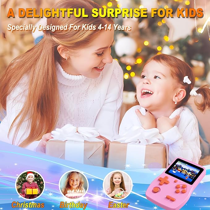 32 Bit Handheld Game for Kids Preloaded 139 Retro Video Games, 3.0'' IPS Screen and Rechargeable Battery Portable Gaming System, Mini Travel Electronic Toy Gifts for Boys Girls (Pink)