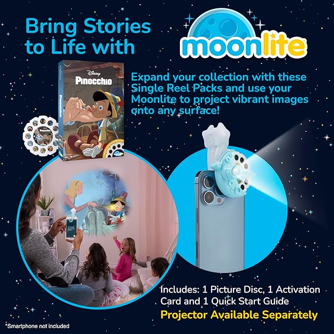 Moonlite Storytime - Disney's Pinocchio Storytime Disc - A Magical Way to Read Together - Projector Sold Separately - Digital Story w/ Sound FX - Learning Gifts for Kids Ages 1 Year & Up