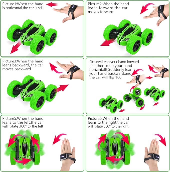 2PACK RC Stunt Car Watch Gesture Sensor Car 4WD Double Sided 360 Degree Rotating Tumbling Rechargeable Car High Speed 2.4GHZ Off Road Hobby RC Toy Cars for Xmas Birthday Gift Adults,Kids (Blue/Green)