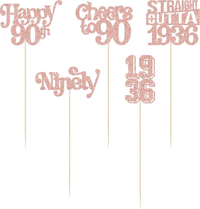 Gyufise 15Pcs Happy 90th Birthday Centerpiece Sticks Ninety Straight Outta 1936 Table Flower Centerpieces Sticks Cheers to 90 Decorations for 90th Birthday Party Supplies Rose Gold