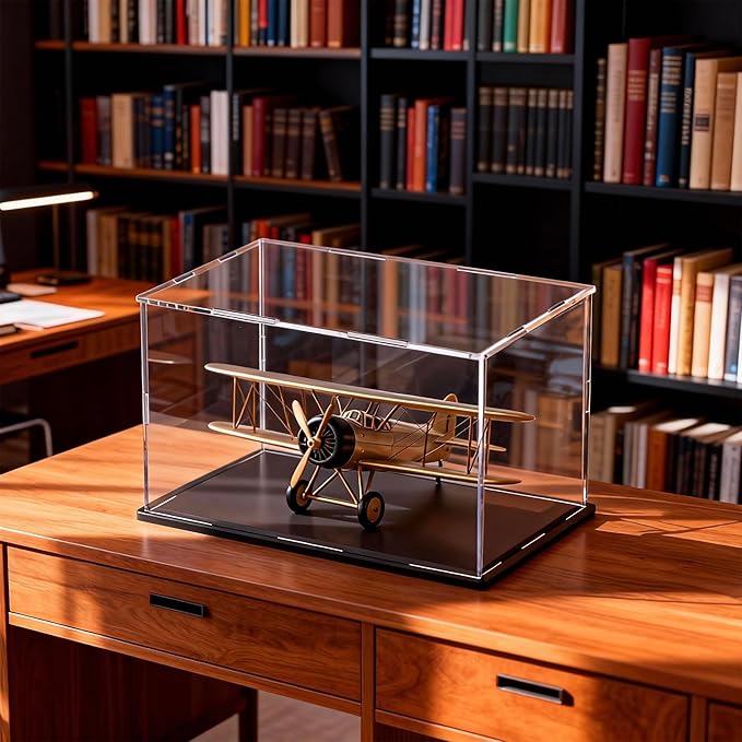 Acrylic Box with Matt Black Base, Simple Self-Assembly Clear Acrylic Display Case, 14.5x11x11 inch Showcase with Lid for Collectibles & DIY Dollhouse