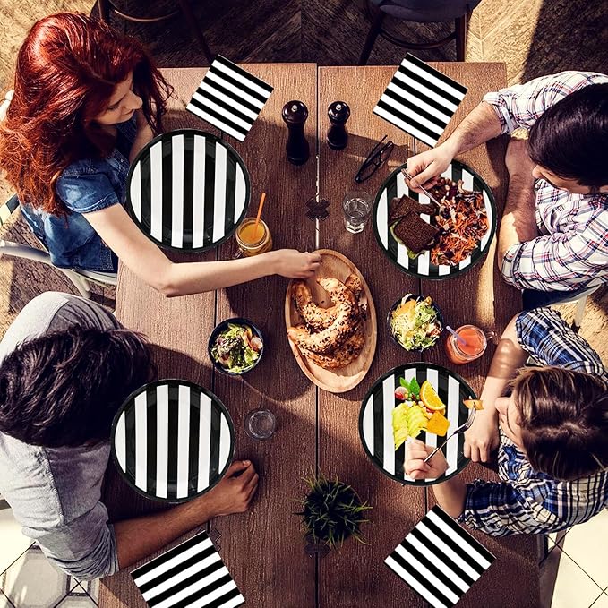 80Pcs Black and White Striped Party Supplies Black and White Party Set 7"Black and White Striped Plates,Black and White Napkins for Black and White Theme Black and White Birthday Decoration |Serves 40