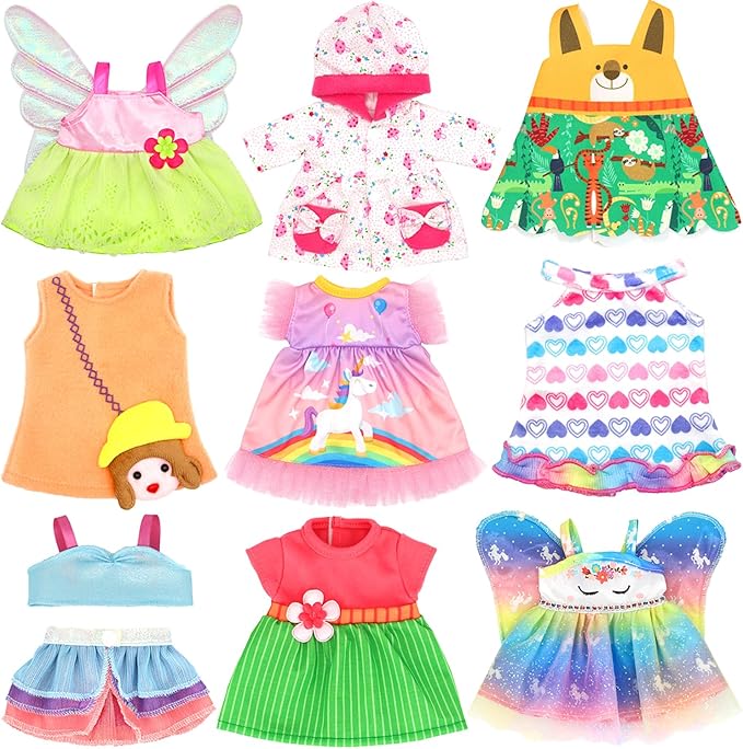 9 Pcs Alive Baby Girl Doll Clothes for 10-12 Inch Girl Dolls，12 Inch Alive Baby Doll Clothes Accessories Dress Outfits，Best Gift for Kids（No Dolls）
