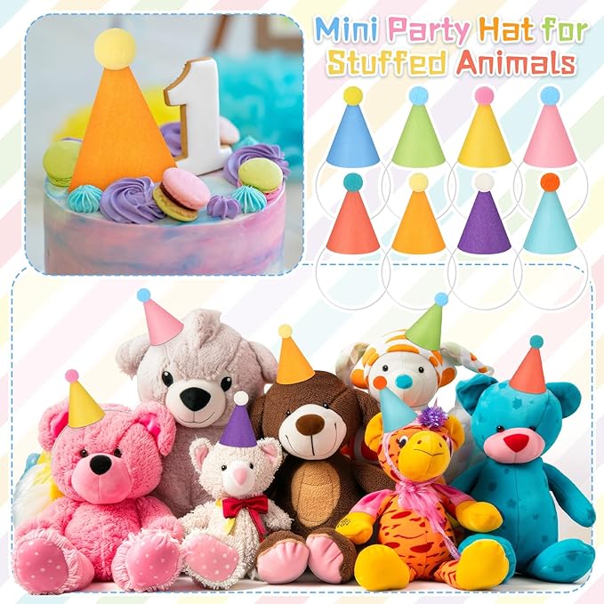 24 Pcs Mini Party Hat for Stuffed Animals Birthday Hat Decor for Doll Pets Dog Cat Rabbit Puppies Costume
