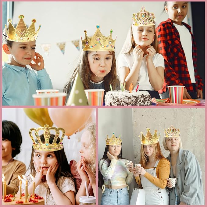 50 Pcs Foam Crowns Kids Princess Tiaras Crowns Bulk with 2 Styles DIY Diamond Sticker Making Kits for Kids Birthday Party Supplies