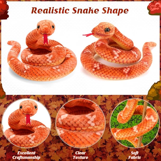 Snake Plush, Stuffed Snake Animal, 27 in Small Toy Snakes for Kids, Giant Stuffed Animals Snake, Lifelike Plush Snake for Birthday Present Party Prank Prop (Brown)