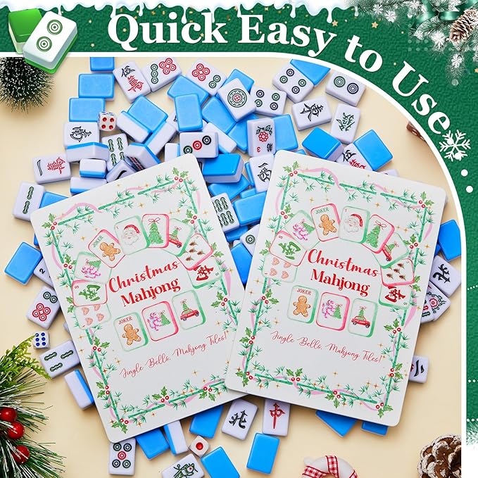 Soulchen 2 Pcs Mahjong Tile Mixer Shufflers for Mixing and Shuffling Tiles Plastic Mahjong Accessories Gifts for Lovers Games Decorative Printed Design (Christmas Style)