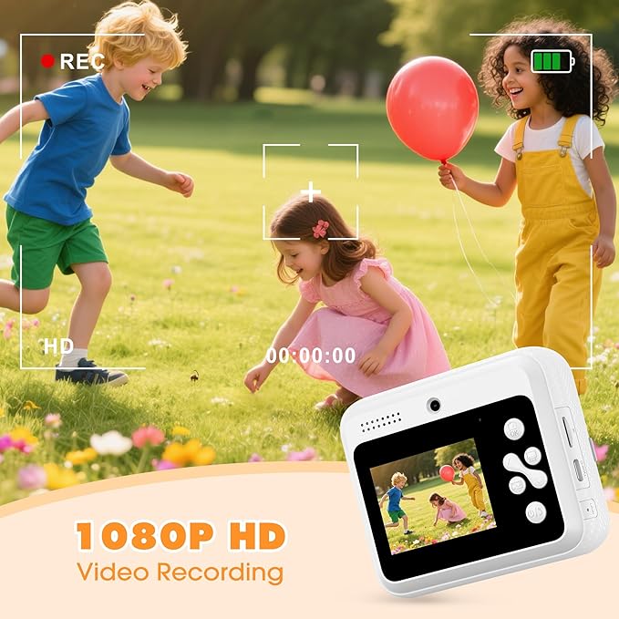 Kids Camera Instant Photo Printing,HD Digital Video dual Cameras for Toddler,Kids Digital Camera That Print Photos Christmas Birthday Gift for Boys and Girls with 32GB SD & 3 Rolls Print Paper (White)