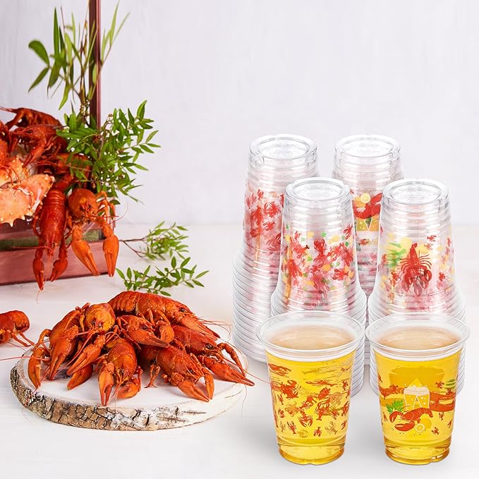 Kochorie 16 Oz Plastic Crawfish Boil Cups 60 Pcs Crawfish Party Supplies Clear Cups Plastic Drinking Cup Lobster Cups Crawfish Boil Party Cups for Lobster Seafood Party Birthday Decoration