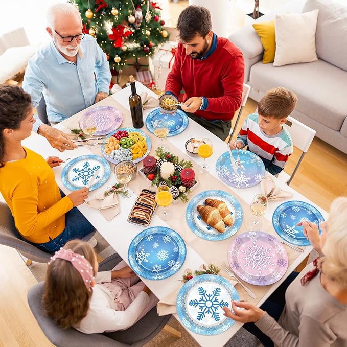 Wiooffen 80Pcs Winter Plates Snowflake Wonderland Party Tableware Decorations Winter Snowflake 7'' Paper Cake Dessert Dinner Plates for Christmas Xmas Holiday Party Supplies
