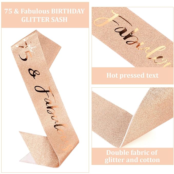Semato Birthday Decorations for Women- Birthday Crown and Sash Glitter Kit Gifts for Women Party Supplies and Favors (75th)
