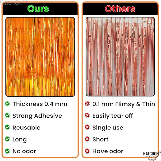 KatchOn, XtraLarge Orange Fringe Backdrop Curtain - 3.2x8 Feet, Pack of 2 | Orange Streamers for Basketball Party Decorations, Birthday Decorations, Graduation Decorations 2026 | Basketball Backdrop