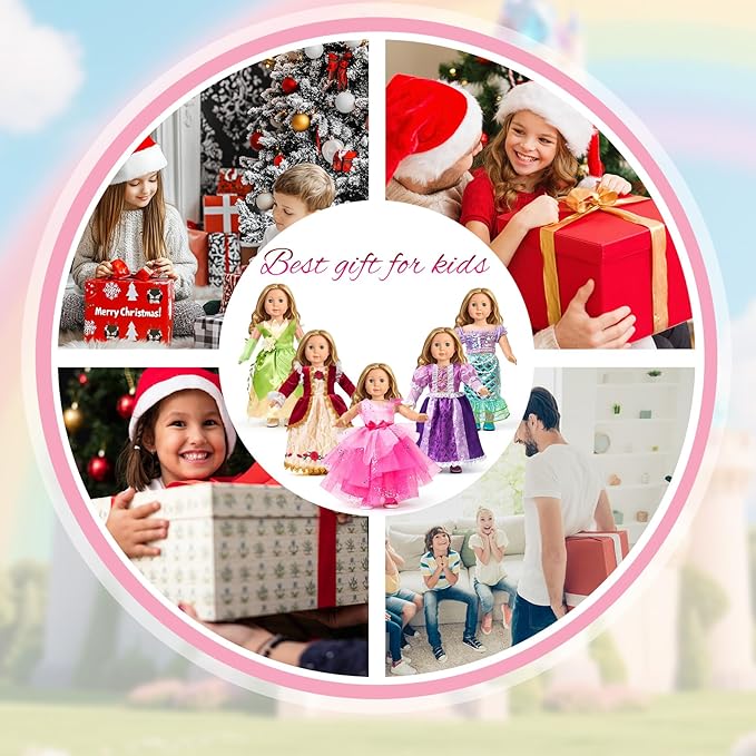 18 Inch Doll Clothes and Accessories 5-Piece Princess Dress Up Set - Complete Outfits for 18 Inch Dolls - Perfect for Dress Up Play & Birthday Gifts (No Doll)