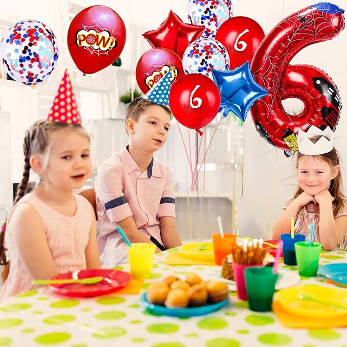 Cartoon Hero 40 Inch Red and Blue Spider Theme Number Foil Birthday Decoration Balloons, Cartoon Party Birthday Supplies, Number large Balloons for Spider Theme Party (6)