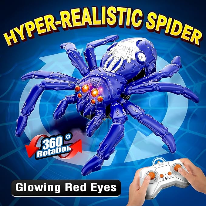 Wall Climbing Spider Remote Control Toy, RC Creepy Crawler with Glowing Eyes for Walls & Ceilings, Prank Halloween Birthday Gift for Kids Boys Girls Ages 3+ (Purple)