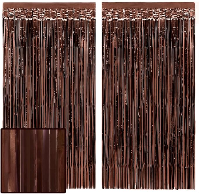 xo, Fetti Brown Party Curtain - Set of 2 | Espresso Martini Fringe, Bachelorette Decorations, Cute Birthday Photo Booth, Party Backdrop, Bday Supplies