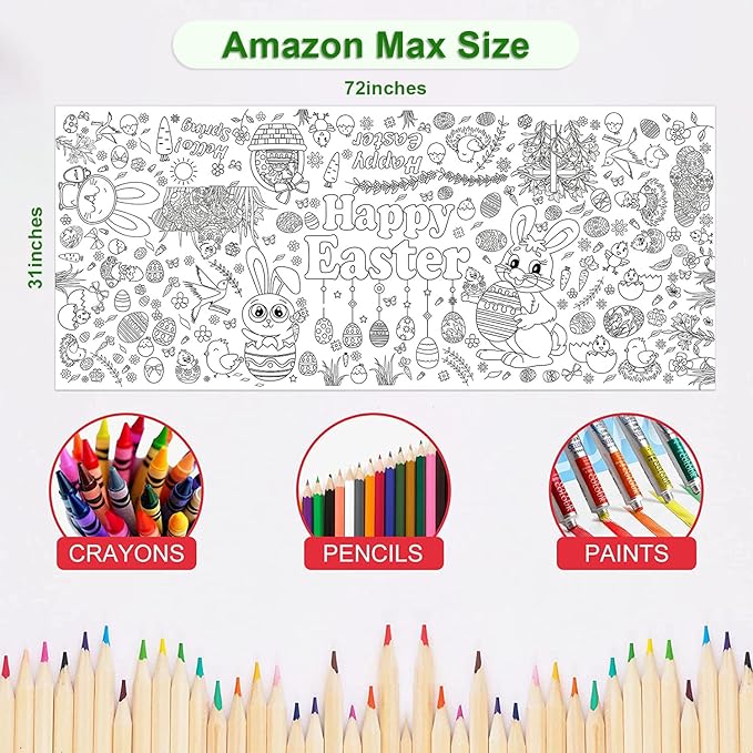 OHOME Easter Giant Coloring Poster/Tablecloth - Easter Crafts for Kids - 30 x 72 Inches Jumbo Coloring Banner - Games Gifts Toys for Basket,Activities Treats Party Decorations
