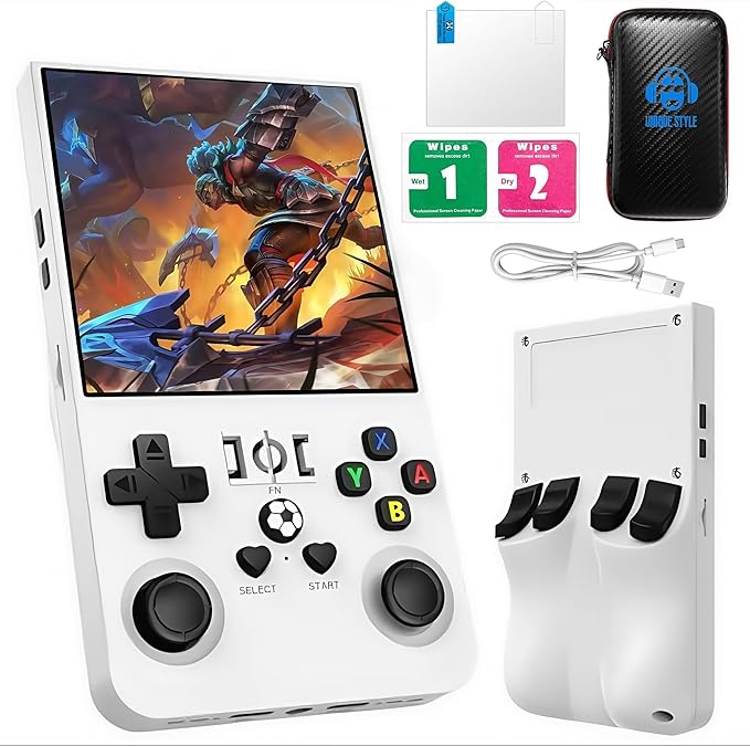 R36Max Handheld Game Console - Preloaded 18000+ Classic Games, for Gamer Dads Video Game Console (64Gb White)