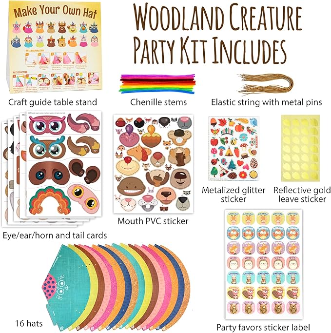 Glittery Garden Woodland Themed Christmas Party Hats Making Kit c/w Chenille Stems & Stickers. Group Activities, DIY Art Craft Home Project. Birthday, Easter & Fiesta Decoration for Kid