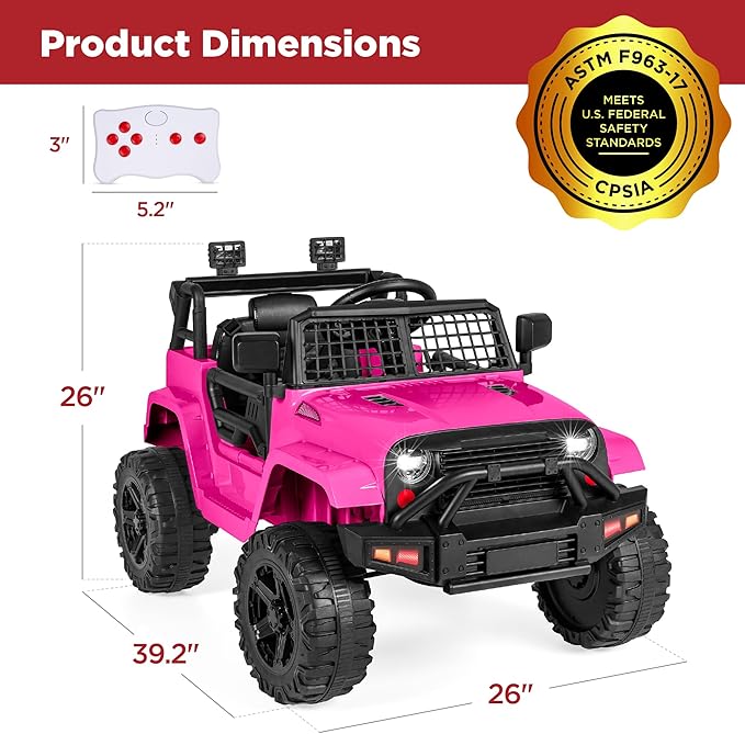 Best Choice Products 12V Kids Electric Vehicle Toy Ride On Car with Parent Remote Control for Toddlers, Seat Harness, 61 lbs Weight Capacity, Locking Doors, Spring Suspension, Bluetooth - Hot Pink